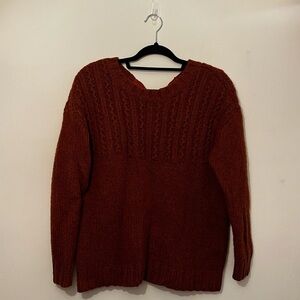 Aerie Open Back Cozy Orange/Brown Knit Sweater